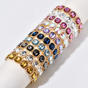 Boheems Legering Glas Kristal Stretch Armband Luxe Kleurrijke Strass Geometrisch Vierkant Armband Sieraden Voor Dames