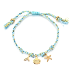 Gold plated ocean themed handmade bracelet with fish tail starfish and seashell charms