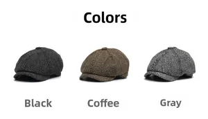 Confronto dettagliato di cappelli newsboy a spina di pesce in nero, caffè e grigio