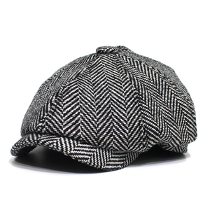 Cappello newsboy classico con motivo a spina di pesce bianco e nero, berretto retrò chic