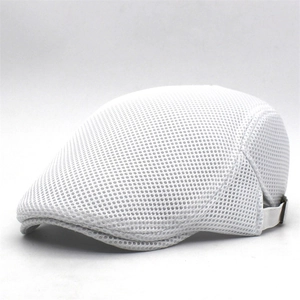 White breathable mesh newsboy cap with adjustable back strap for outdoor activities