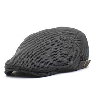 Breathable dark grey mesh ivy cap with bronze metal buckle for size adjustment