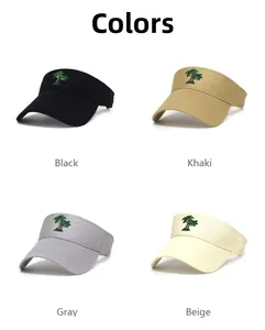 Four colors of cotton sun visor hats with tropical palm tree embroidery for outdoor sports