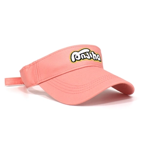 Detailed view of pink cotton sun visor featuring premium Onjiha letter embroidery