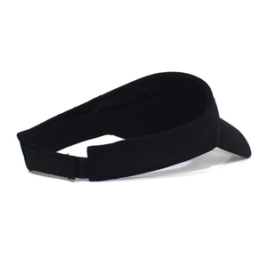 Detail of adjustable velcro strap on black cotton sun visor for outdoor sports