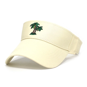 Cotton sun visor hat with palm tree embroidery and curved brim for outdoor beach wear
