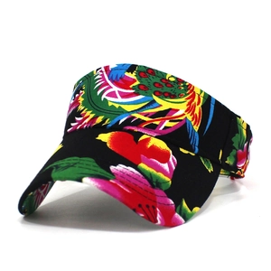 Ethnic style floral sun visor hat with colorful phoenix print for summer sun protection
