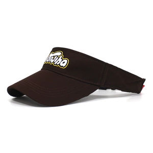 Detail view of cotton sun visor with Donjiha embroidery and adjustable strap