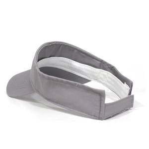 Detail of grey sun visor showing inner sweatband and adjustable velcro strap closure
