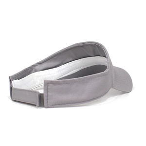 Detail view of grey sun visor with adjustable velcro strap and sweatband for sports
