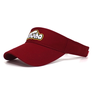 Adjustable burgundy cotton sun visor hat with stylish white and yellow letter embroidery