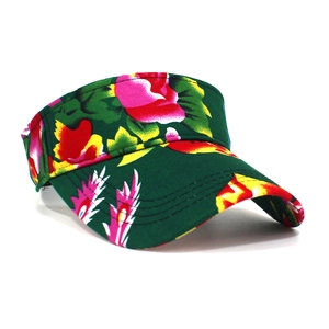 Detail view of ethnic floral sun visor with high-quality reinforced stitching and pattern