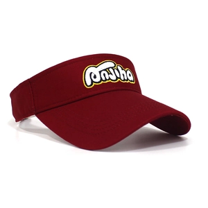 Detailed view of burgundy cotton sun visor hat with premium 3D letter embroidery
