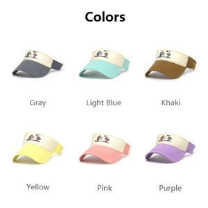 Six colors of cotton sun visor hats with cartoon embroidery and adjustable open top