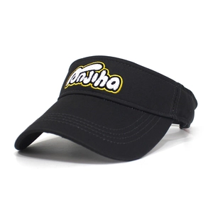 Classic black cotton sun visor with 3D letter embroidery and adjustable back strap