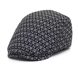 Classic cotton jacquard denim flat cap for men featuring a vintage black and white textured pattern