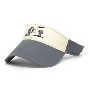 Adjustable sun visor hat with cute embroidery in grey and white color contrast