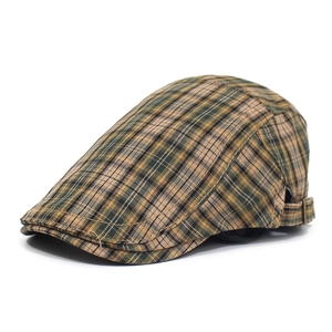 Men Retro British Plaid Beret Hat Vintage Cotton Flat Cap Adjustable Newsboy Ivy Hat For Casual Daily Outdoor Travel