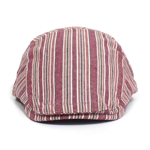 Classic striped cotton flat cap for men and women featuring red and beige vertical patterns