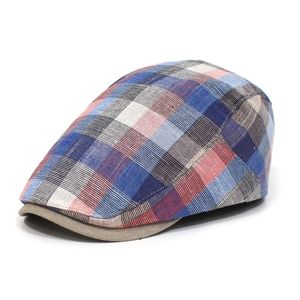 Vintage Plaid Flat Cap Cotton Breathable Ivy Newsboy Hat Retro Checkered Duckbill Cabbie Driving Cap For Men Women Casual Outdoor