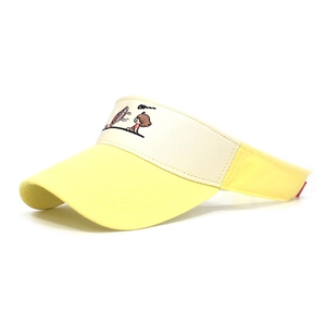 Detail of cotton sun visor with Oman embroidery and yellow contrast brim for sun protection