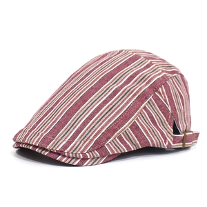 Vintage Striped Cotton Newsboy Cap For Men And Women Adjustable Ivy Flat Hat Breathable Retro Duck Tongue Cap Casual Beret