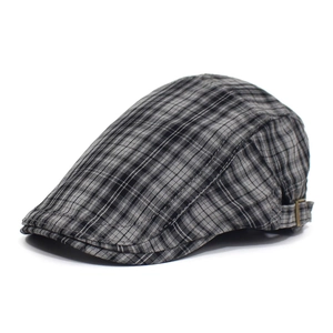 Classic British plaid newsboy cap for men featuring adjustable metal side buckle