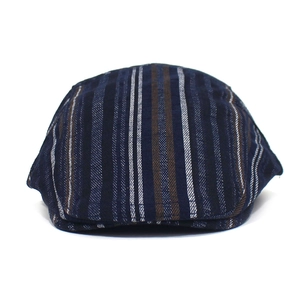 Adjustable striped cotton newsboy cap in dark blue for men and women with vintage style