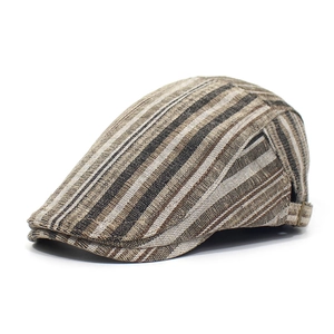 Classic striped cotton newsboy cap for men and women with adjustable side metal buckle