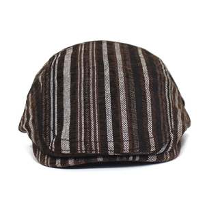 Detailed view of the striped cotton beret hat with adjustable buckle and retro texture