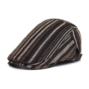 Vintage British Style Striped Beret Flat Cap For Men Women Adjustable Cotton Sunshade Newsboy Hat Casual Outdoor Driving Cap