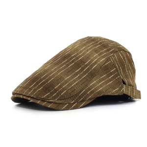 Béret marron à rayures pour hommes avec boucles réglables et texture en tissu classique