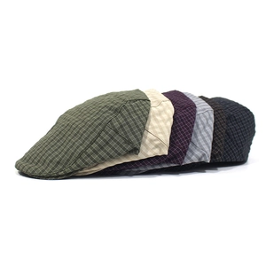 Classic plaid flat caps for men shown in various colors including grey, khaki, and navy blue