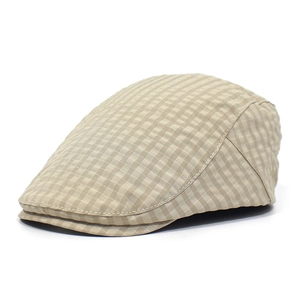 Adjustable plaid beret hat for men in beige and khaki quick-dry lightweight fabric
