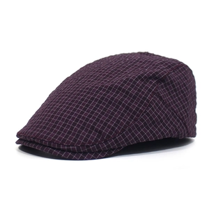 Quick-dry plaid beret hat for men in deep purple with adjustable stylish flat cap design