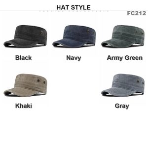 Classic washed cotton military cadet caps in black, navy, green, khaki, and gray colors