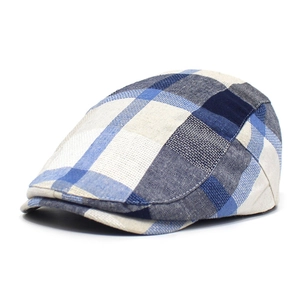 Classic blue and beige plaid newsboy cap in breathable fabric for men and women