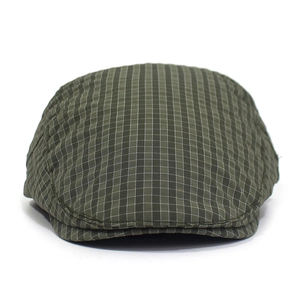 Close-up of quick-dry thin flat cap with vintage grid pattern and adjustable structure