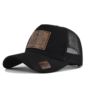 Retro Men Cotton Mesh Trucker Hat With Leather Patch Slogan Adjustable Breathable Summer Sun Shade Outdoor Baseball Cap