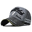 Detailed embroidery of Hard Rock logo on a vintage distressed grey and black baseball cap