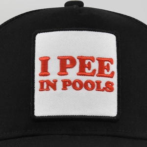 Mesh baseball cap with 'I PEE IN POOLS' 3D embroidery and breathable trucker hat style