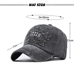 Detailed dimensions of a charcoal grey washed baseball cap with 3D embroidery