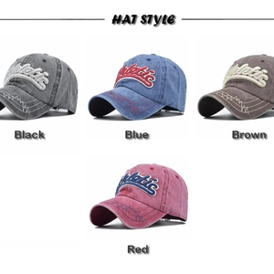 Vintage washed cotton baseball cap with 3D athletic embroidery in four classic colors