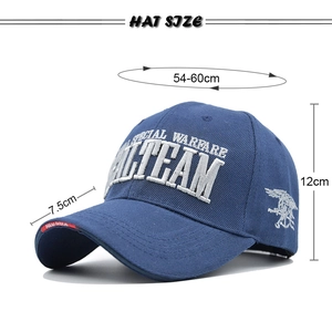 Tactical baseball cap size chart with head circumference 54-60cm and embroidery detail