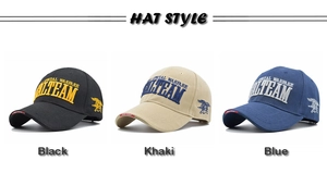 Detailed view of SEALTEAM tactical baseball caps in black, khaki and navy blue with embroidery