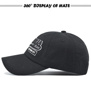 Detail view of New York City embroidery on a high-quality black cotton baseball cap