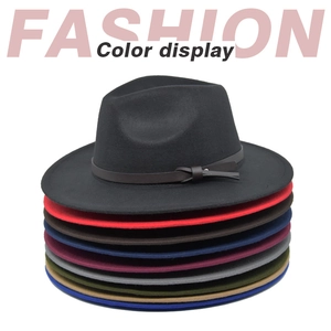 Klassieke wollen vilten fedora hoeden met brede rand en lederen bandjes in vele kleuren
