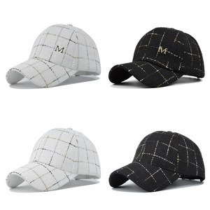 Plaid Tweed Baseball Cap With Metallic Thread Gold Silver Checkered Pattern Adjustable Outdoor Sun Hat Women Men Fashion