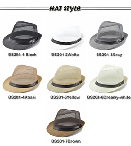 Detailed grid view showcasing seven color options for the breathable mesh fedora straw hat