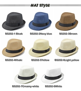 Grid view showcasing classic fedora hats in eight different colors with black ribbon bands